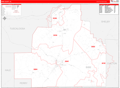 Bibb County, AL Digital Map Red Line Style