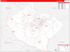 Bibb County, GA Digital Map Red Line Style