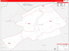 Bland County, VA Digital Map Red Line Style