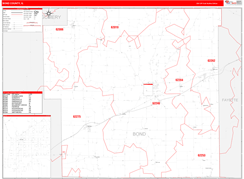 Bond County, IL Digital Map Red Line Style