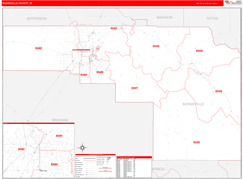 Bonneville County, ID Digital Map Red Line Style