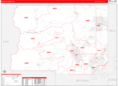 Boulder County, CO Digital Map Red Line Style