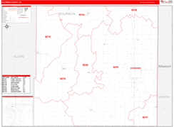 Bourbon County, KS Digital Map Red Line Style