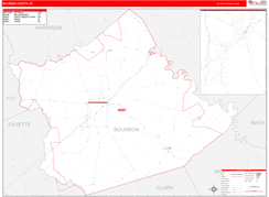 Bourbon County, KY Digital Map Red Line Style