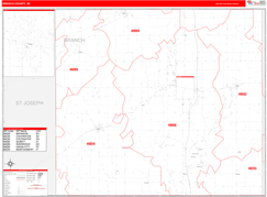 Branch County, MI Digital Map Red Line Style