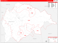 Breathitt County, KY Digital Map Red Line Style