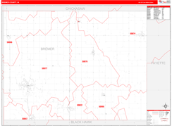 Bremer County, IA Digital Map Red Line Style