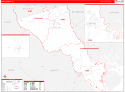 Bryan County, GA Digital Map Red Line Style
