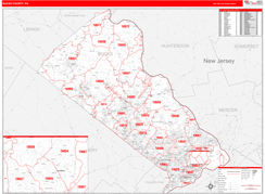 Bucks County, PA Digital Map Red Line Style
