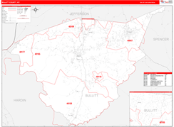 Bullitt County, KY Digital Map Red Line Style