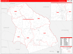 Bulloch County, GA Digital Map Red Line Style