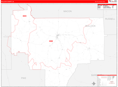 Bullock County, AL Digital Map Red Line Style