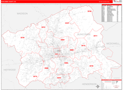 Buncombe County, NC Digital Map Red Line Style