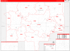 Bureau County, IL Digital Map Red Line Style