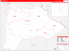 Burke County, GA Digital Map Red Line Style