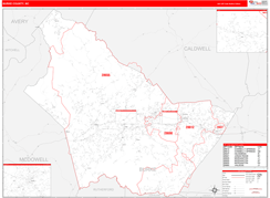Burke County, NC Digital Map Red Line Style