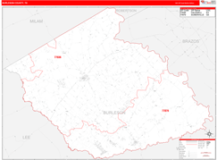 Burleson County, TX Digital Map Red Line Style