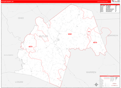 Butler County, KY Digital Map Red Line Style