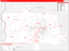 Calcasieu Parish (County), LA Digital Map Red Line Style