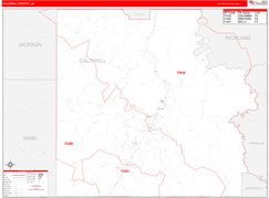 Caldwell Parish (County), LA Digital Map Red Line Style