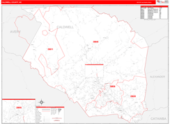 Caldwell County, NC Digital Map Red Line Style