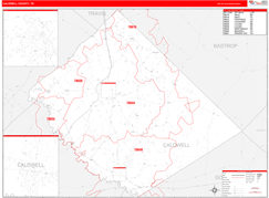 Caldwell County, TX Digital Map Red Line Style