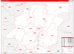 Calhoun County, AL Digital Map Red Line Style