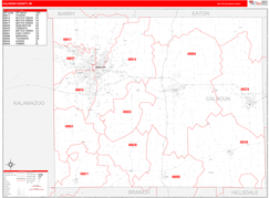 Calhoun County, MI Digital Map Red Line Style