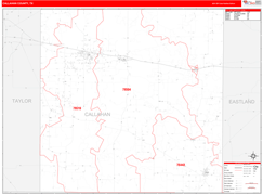 Callahan County, TX Digital Map Red Line Style