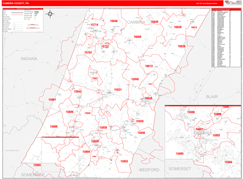 Cambria County, PA Digital Map Red Line Style