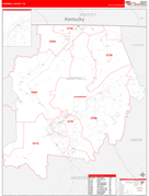 Campbell County, TN Digital Map Red Line Style