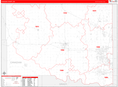 Canadian County, OK Digital Map Red Line Style