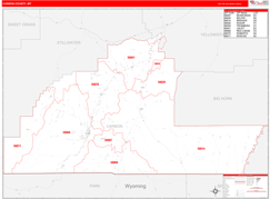 Carbon County, MT Digital Map Red Line Style