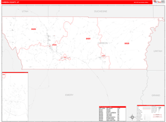 Carbon County, UT Digital Map Red Line Style