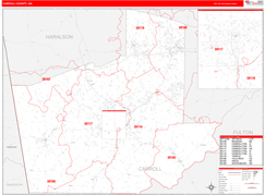 Carroll County, GA Digital Map Red Line Style