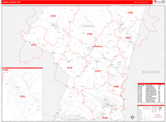 Carroll County, MD Digital Map Red Line Style