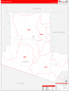 Carroll County, MS Digital Map Red Line Style
