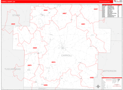Carroll County, OH Digital Map Red Line Style