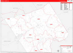 Carroll County, VA Digital Map Red Line Style