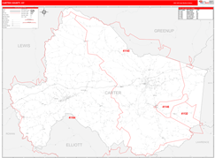 Carter County, KY Digital Map Red Line Style