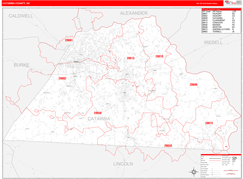 Catawba County, NC Digital Map Red Line Style