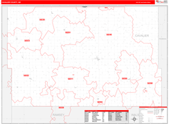 Cavalier County, ND Digital Map Red Line Style