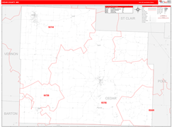 Cedar County, MO Digital Map Red Line Style