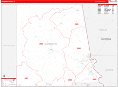 Chambers County, AL Digital Map Red Line Style