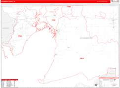 Chambers County, TX Digital Map Red Line Style