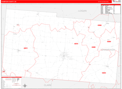 Champaign County, OH Digital Map Red Line Style
