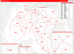 Charles County, MD Digital Map Red Line Style