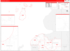 Charlevoix County, MI Digital Map Red Line Style