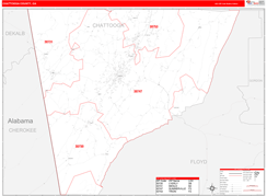 Chattooga County, GA Digital Map Red Line Style