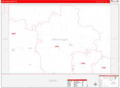 Chautauqua County, KS Digital Map Red Line Style